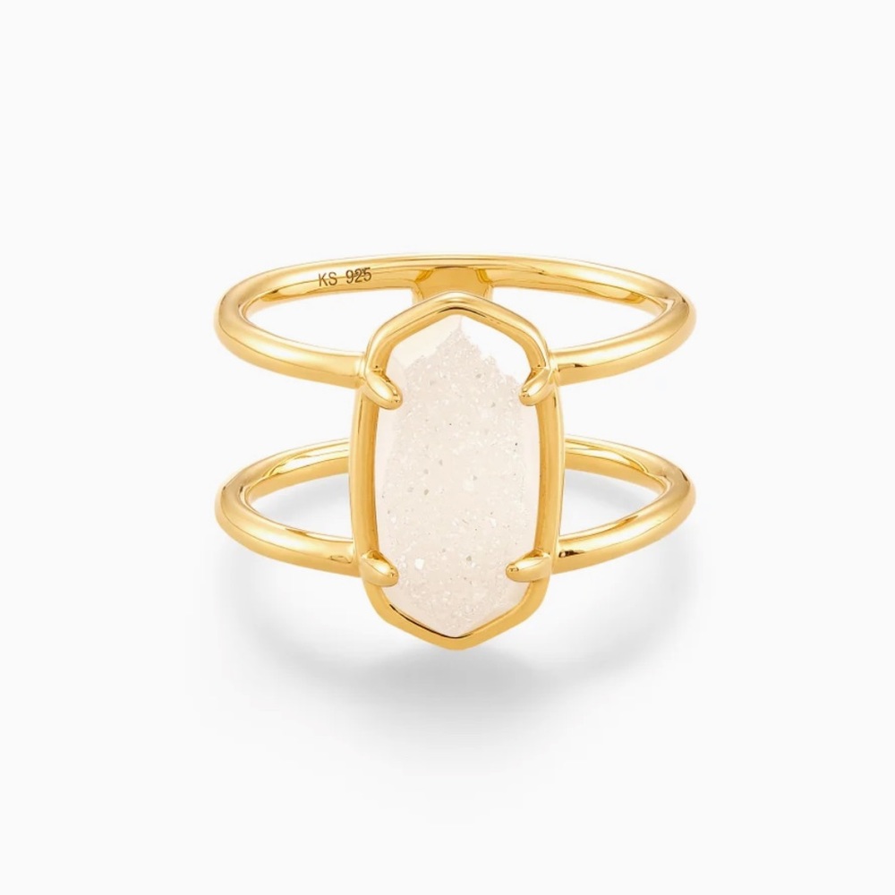 Kendra Scott Elyse Gold Ring in Iridescent Drusy Size 7